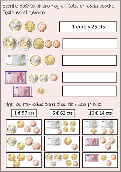 ejercicios fichas de monedas y billetes de euro para imprimir|Ejercicios: fichas de monedas y billetes de euro para。